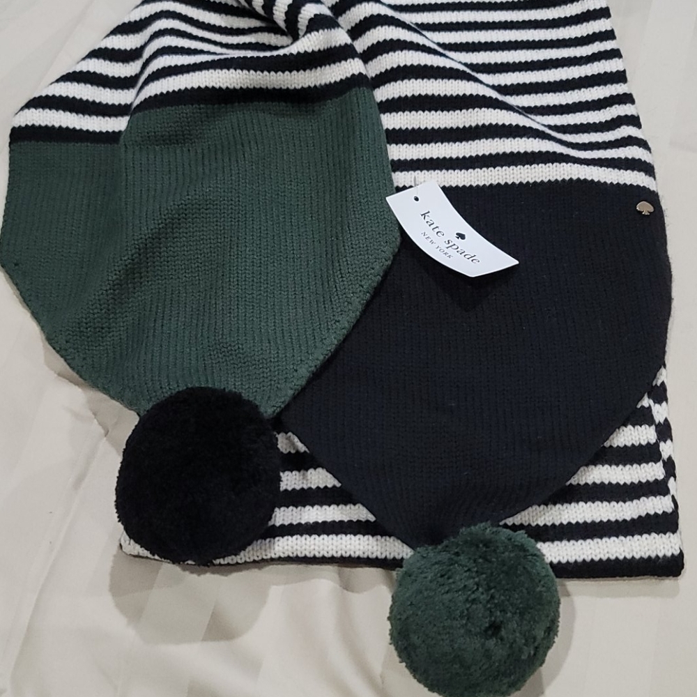 kate spade striped pom scarf nwt